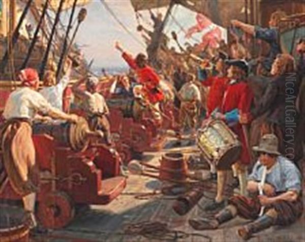 The End Of Peter Wessel Tordenskiold's Naval Battle In The North Sea Oil Painting by Christian Molsted