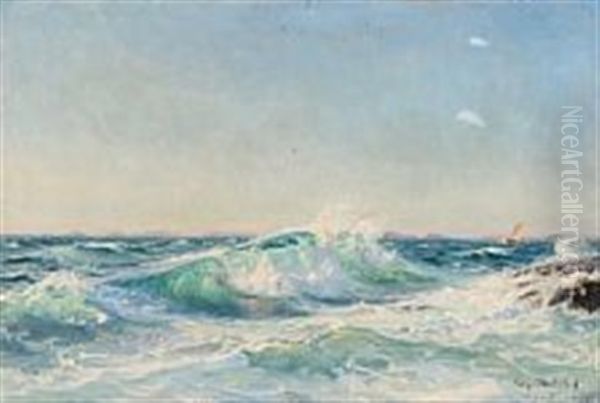 Breakers At Marstrand Oil Painting by Christian Molsted