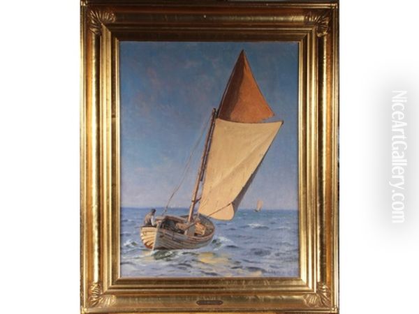 A Fisherman In A Sailing Dinghy Oil Painting by Christian Molsted