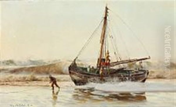 En Stranding Paa Jyllands Vestkyst Oil Painting by Christian Molsted