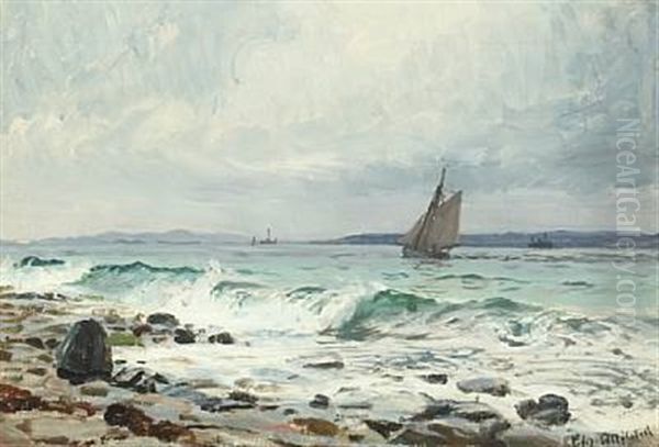 Seascape With Waves And Sailing Ship Oil Painting by Christian Molsted