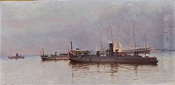 Torpedobaade I Havn Oil Painting by Christian Molsted