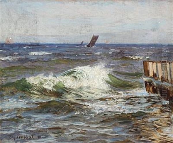 Coastal Scene, Presumably From Dragor Harbour Oil Painting by Christian Molsted