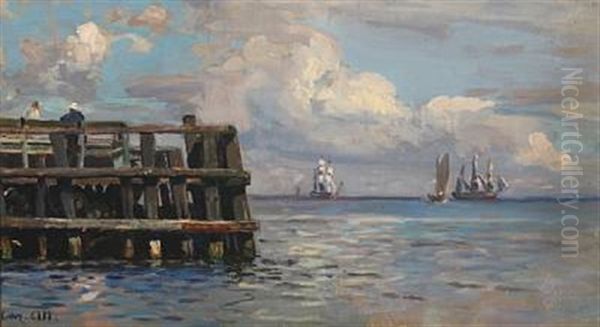 Sailing Ships By The Pier Of Dragor Oil Painting by Christian Molsted