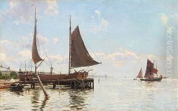 Summer Day With A Ship Made Ready To Sail Oil Painting by Christian Molsted