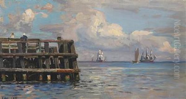 Sailing Ships By The Pier Of Dragor Oil Painting by Christian Molsted