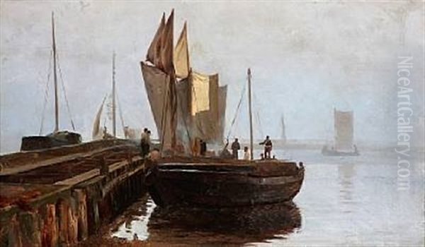 Harbour Scene With Fishermen Oil Painting by Christian Molsted