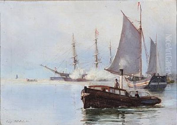 The Frigate Jylland Saluting Oil Painting by Christian Molsted