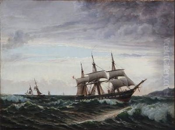 Sailing Ships At Sea Oil Painting by Christian Molsted