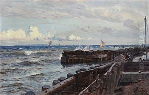 Coastal Scene With Sailing Boats At Sea Oil Painting by Christian Molsted