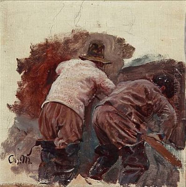 Sketch For Peder Bredals Skibe Ises Ud Af Nyborg Fjord Oil Painting by Christian Molsted