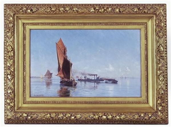 A Summer Calm On The Kattegat, Torpedo Boat No. 8 Oil Painting by Christian Molsted