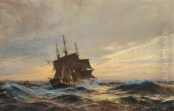 Tremaster Pa Havet I Solnedgangen Oil Painting by Christian Molsted