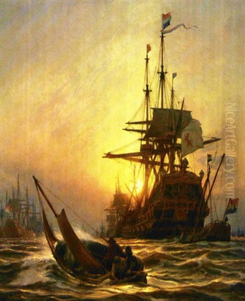 Hans Rostgaard Sejler Under Storm Ud Til Den Hollandske Undsaetningsflade Med Brev Fra Frederick Iii Til Admiral Wassenar Af Obdam 28. Okt. 1658 Oil Painting by Christian Molsted