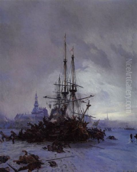 Tidlig Morgen After Stormren Pa Kobnhavn, Den 11. Februar 1659 Oil Painting by Christian Molsted