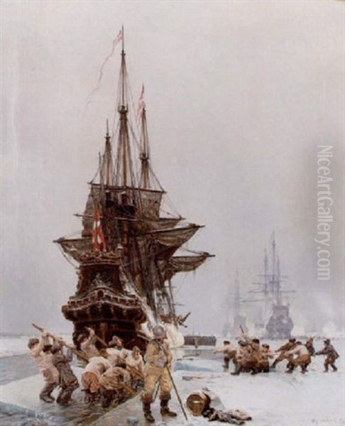 Peder Bredals Skibe Ises Ud Af Nyborg Fjord 1658 Oil Painting by Christian Molsted