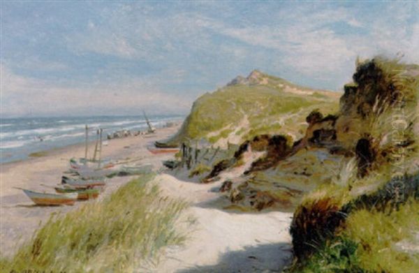 Optrukne Bade Pa Stranden En Sommerdag Ved Vesterhavet Oil Painting by Christian Molsted