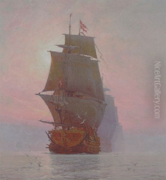 En Slaglinje. Morgenstemning Pa Koge Bugt Oil Painting by Christian Molsted