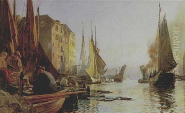 Havnen Ved Knippelsbro Oil Painting by Christian Molsted