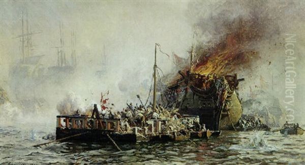 Slaget Pa Rheden Oil Painting by Christian Molsted