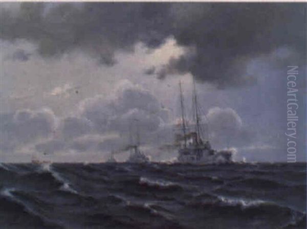 Tagen Letter, Kystforsvarsskibene Peder Skram Og Herluf Trolle I Drogden Oil Painting by Christian Molsted