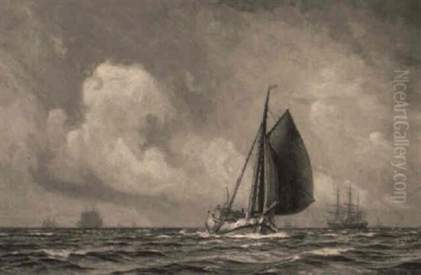 Marine Med Fiskerkutter I Forgrunden Oil Painting by Christian Molsted