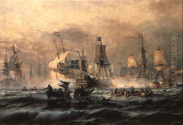 Scene Af 'slaget I K+ge Bugt' Oil Painting by Christian Molsted