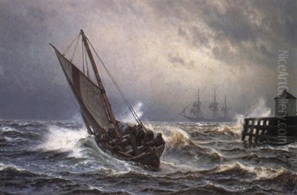 Fiskerb+d Ud For Molen Oil Painting by Christian Molsted