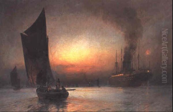 Sommernat I Sundet Mellem Drag+r Og Kastrup Oil Painting by Christian Molsted