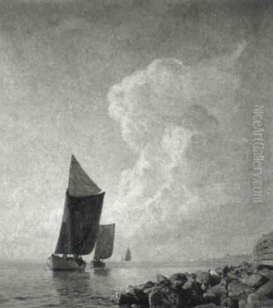 Fiskekuttere Ud For Kysten Oil Painting by Christian Molsted