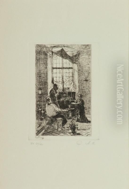 Interno Con Figure Oil Painting by Mose Bianchi