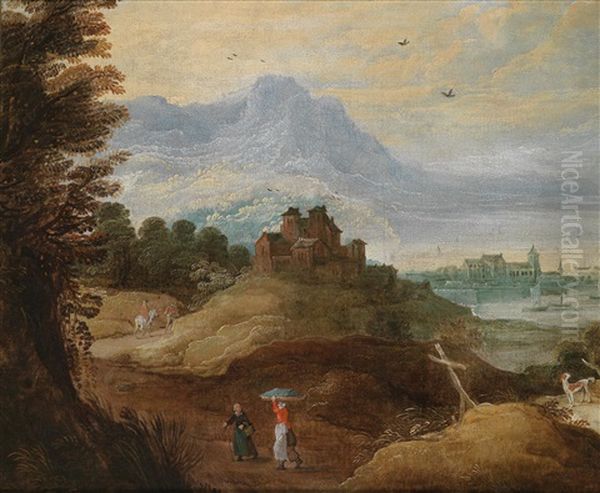 Berglandschaft Mit Reisenden Auf Einem Pfad Oil Painting by Joos de Momper the Younger