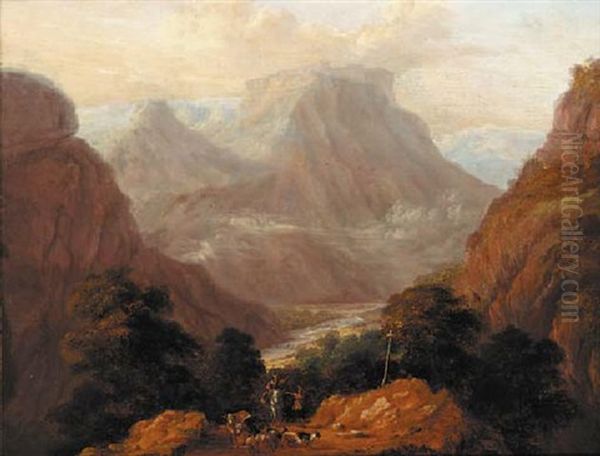 An Extensive Mountain Landscape With Shepherds On A Track Oil Painting by Joos de Momper the Younger
