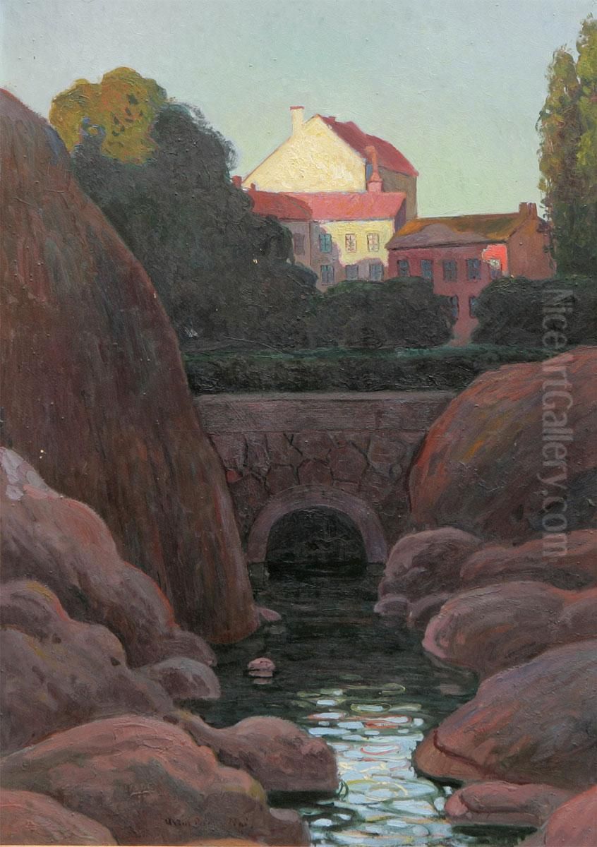 Stadslandskap Med Stenbro Oil Painting by Artur Bianchini