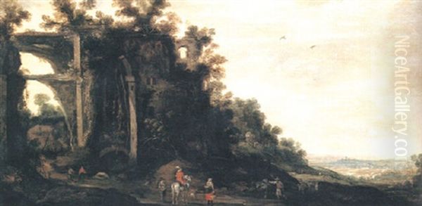 Bergslandskap Med Ryttare Oil Painting by Joos de Momper the Younger