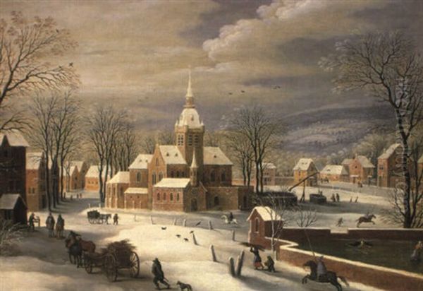 Dorf Mit Kirchplatz Im Winter Oil Painting by Joos de Momper the Younger