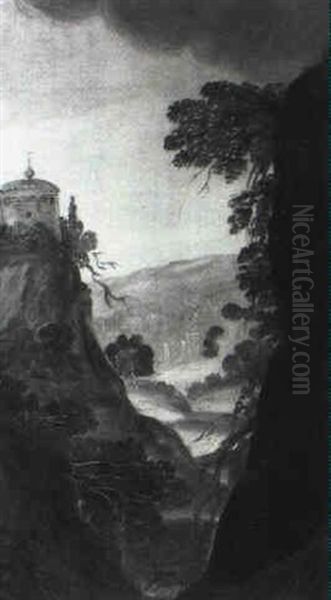 Gebirgslandschaft Mit Einem Turm, Fragment Oil Painting by Joos de Momper the Younger