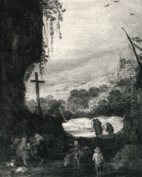 A Mountainous Landscape With Peasants Oil Painting by Joos de Momper the Younger