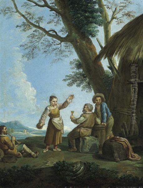 Contadini Che Festeggiano Con Un Sonatore Di Flauto Oil Painting by Paolo Monaldi