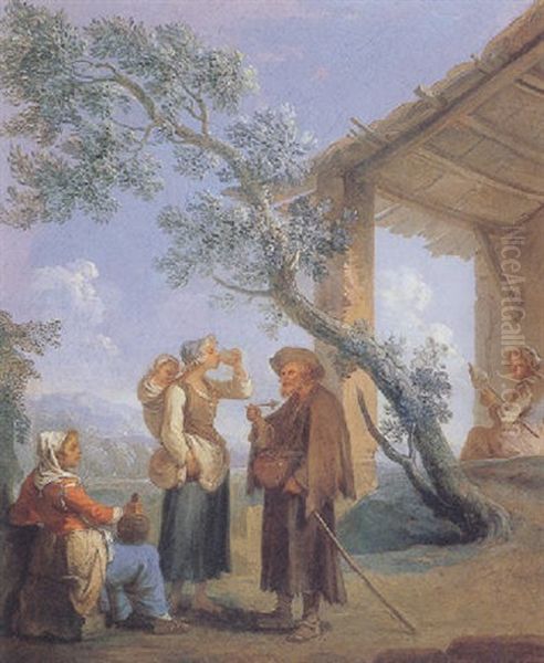 Peasants In A Landscape Oil Painting by Paolo Monaldi