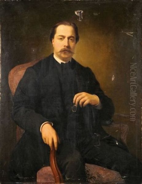 Portrait D'homme A La Redingote Noir Et Au Gilet Rouge Oil Painting by Jean-Pierre Monceret