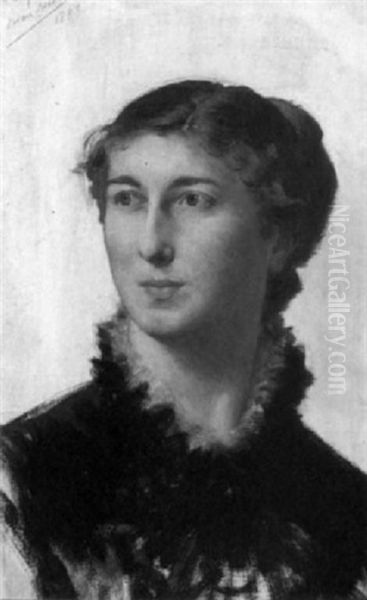 Female Portrait Sketch Oil Painting by Xavier Alphonse Monchablon