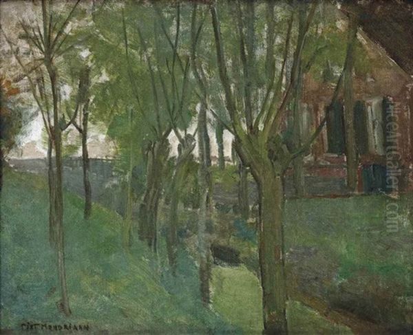 Farmhouse And Trees Near The River Gein Oil Painting by Piet Mondrian
