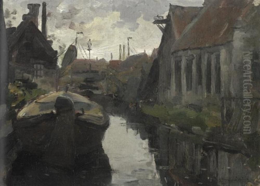 Lange Bleekerssloot With Barge Oil Painting by Piet Mondrian