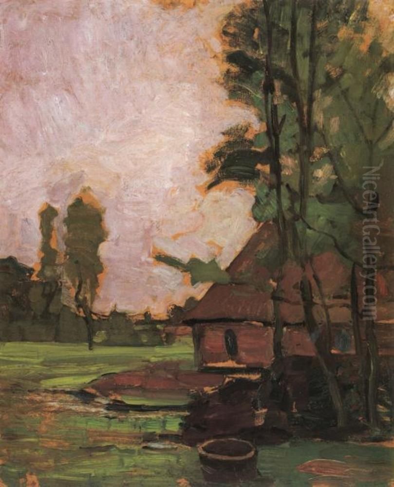 Farm Building And Well Oil Painting by Piet Mondrian