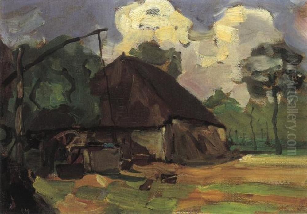 Farm Building With Well In Daylight Oil Painting by Piet Mondrian