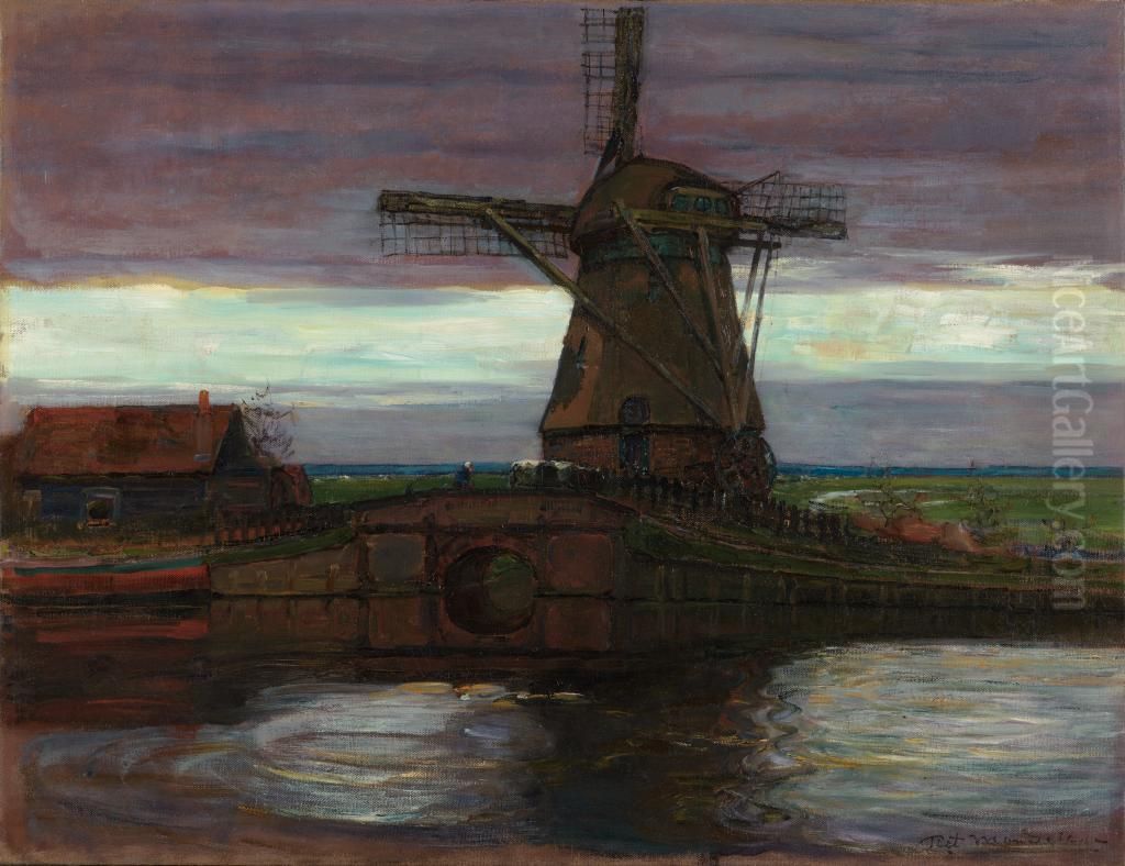 Stammer Mill With Streaked Sky Oil Painting by Piet Mondrian