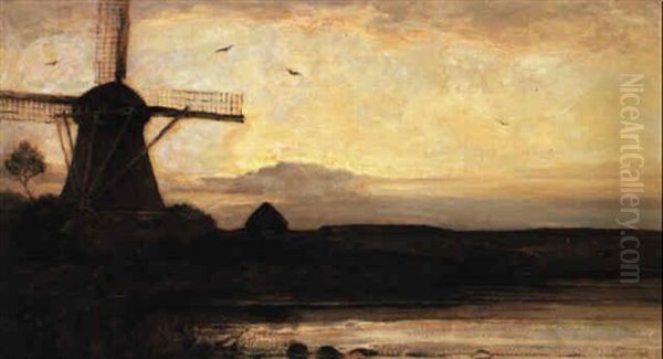 Le Moulin: Effet De Soir Oil Painting by Piet Mondrian