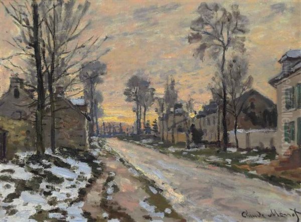 Route A Louveciennes, Neige Fondante, Soleil Couchant Oil Painting by Claude Oscar Monet