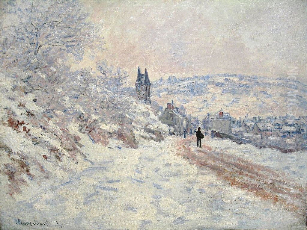 La Route De Vetheuil, Effet De Neige Oil Painting by Claude Oscar Monet